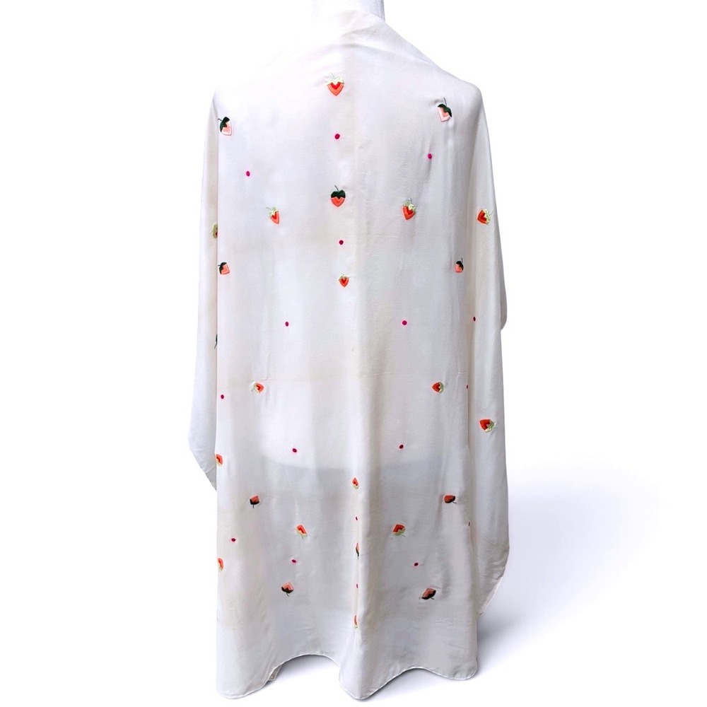 Golden Dragon Ivory Silk Strawberry Embroidered Shawl Women OS 42x42